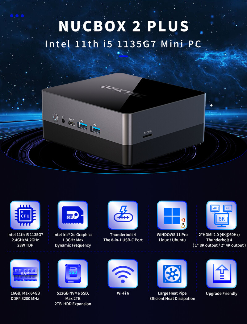 GMKTEC Nucbox2 Plus Mini-PC(預載Window 11 PRO)(I5-1135G7/16GB
